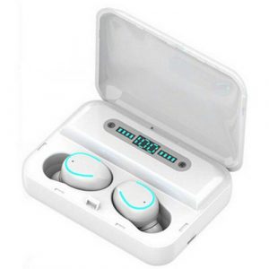 Bluetooth wireless earphones waterproof powder bank with led screen, 120hours music time, mini powder bank white